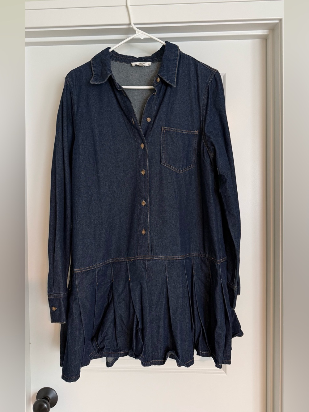 Dark Indigo Denim Mini Shirt Dress with Button Front